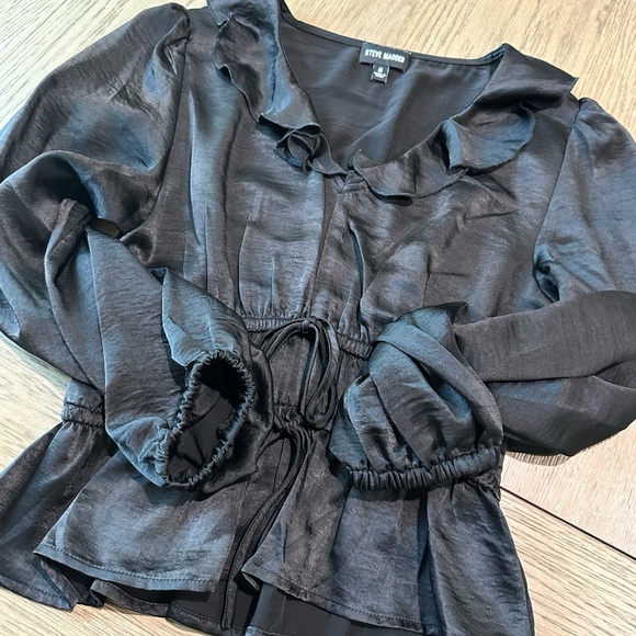Steve Madden Black Balloon Sleeve Blouse Size Small - Picture 4 of 10